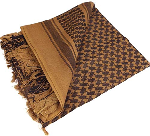 FREE SOLDIER Bufanda Militar Shemagh Tactical Desert Keffiyeh Bufanda de Cuello con Cabeza Bufanda árabe con Borla 43x43 Pulgadas,Marrón