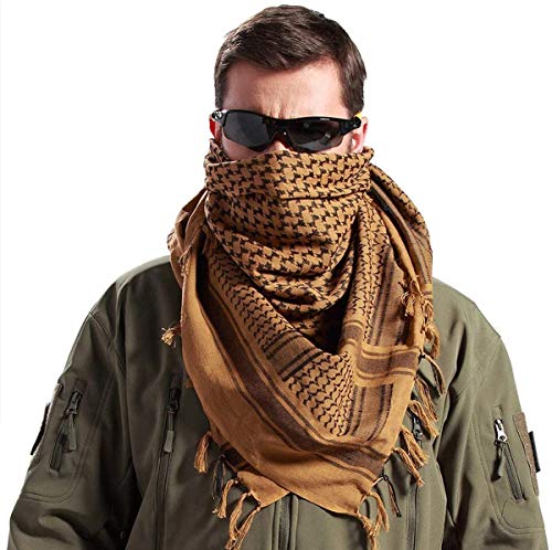 FREE SOLDIER Bufanda Militar Shemagh Tactical Desert Keffiyeh Bufanda de Cuello con Cabeza Bufanda árabe con Borla 43x43 Pulgadas,Marrón