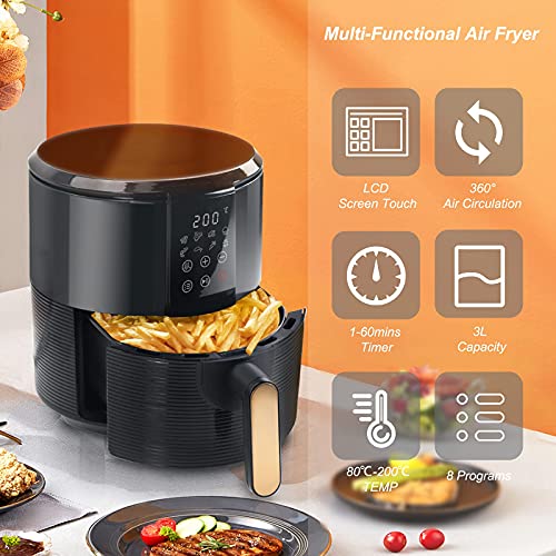 Freidora sin Aceite,Air Fryer 3 Litros con 8 Programas,Freidora de Aire Caliente Pantalla LCD Táctil y Temperatura Ajustable,Poco Aceite,Temporizador,Sin BPA ni PFOA,1300W