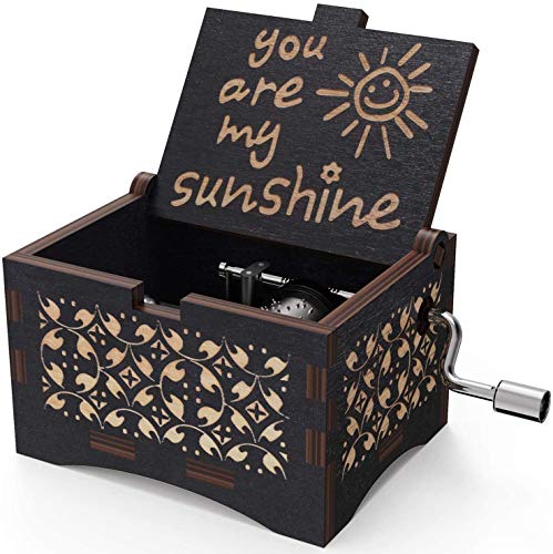 Freudlich 《You Are My Sunshine》 Cajas de música de Madera, Caja Musical de Madera Vintage grabada con láser Regalos para cumpleaños/Navidad/día de San Valentín (Black)