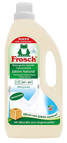 Frosch - Detergente Líquido Concentrado Jabón Natural para Lavadora, Ropa Limpia e Impecable en el Lavado, Apto para Todo Tipo de Tejidos menos Lana y Seda - Pack de 5 Unidades x 1.5 L