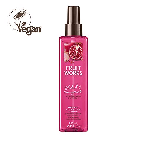 Fruit Works Rhubarb & Pomegranate Cruelty Free & Vegan Body Mist With Natural Extracts 1x 250ml