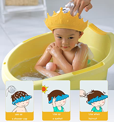 FUSACONY Gorro de Ducha Bebé, Ajustable para Gorro de Ducha para Bebés Gorro de Baño para Bebés, Protege Los ojos y las orejas para Niños,Visera Baño Bebé, de 6 Meses a 9 Años, Corona (Amarillo)