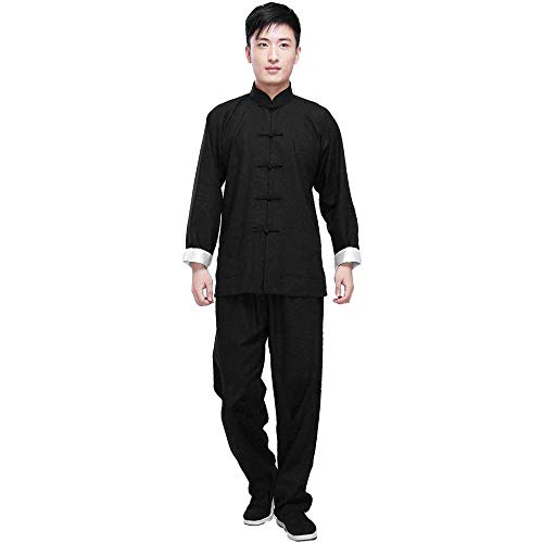 G-like Kung Fu - Traje de artes marciales chinas tradicionales, Tai Chi, Qigong, Wing, Chun, Shaolin, Wushu, manga larga, entrenamiento, ocio, ropa, uniforme, chaqueta, Hombre, color Negro, tamaño S