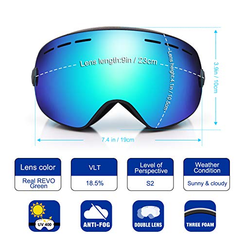 Gafas de esquí y snowboard para hombres y mujeres jóvenes, anti niebla OTG, de lentes esféricas desmontable desechables