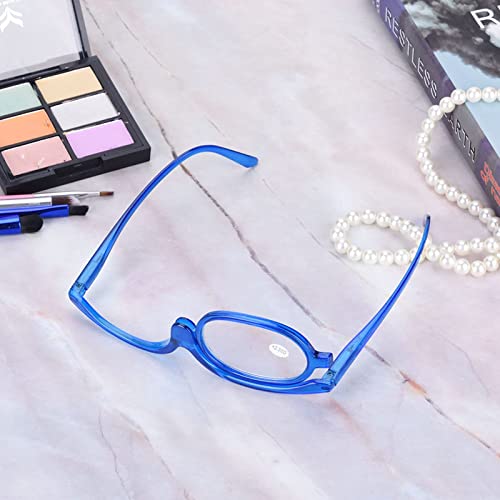 Gafas de maquillaje con aumento de ojos, gafas de maquillaje giratorias para mujer, herramienta esencial de maquillaje(Azul 2)