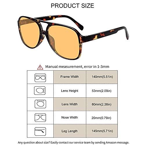 Gafas de sol de aviador vintage para mujeres y hombres de los años 70 clásicos retro grandes, (Lente tintada amarilla con marco de leopardo), Medium