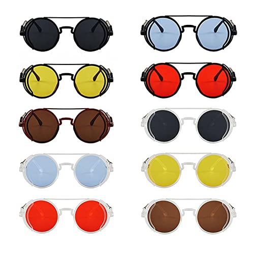 Gafas de sol retro Steampunk con marco de metal polarizado redondo Lentes de colores circulares Gafas de sol UV400 para mujeres Hombres Unisex Gótico Verano Gafas de playa al aire libre