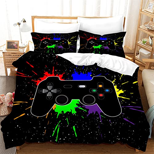 Gamepad 3D Funda Nórdica Juego de Cama para Niños Ropa de Cama Galaxy Watercolor Splash Graffiti Microfiber Kids Gamer Fundas de Edredón y Funda de Almohada (Negro, 150x200 cm Cama 90 cm)