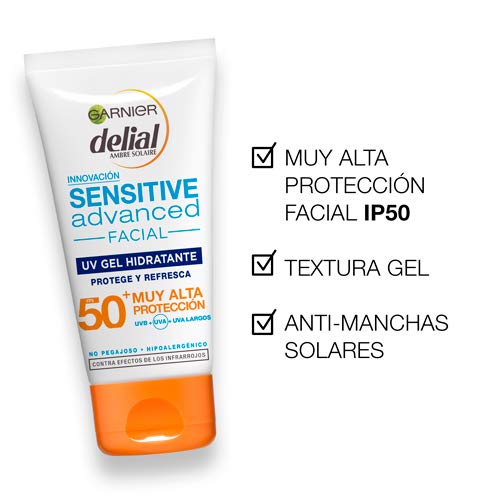 Garnier Delial Kit de Protección Pieles Sensibles: Protección Facial UV Gel IP50+, Leche Solar IP 50+, Leche Hidratante Calmante After Sun - Gel 50 ml, Leche Solar 400 ml, After Sun 400 ml