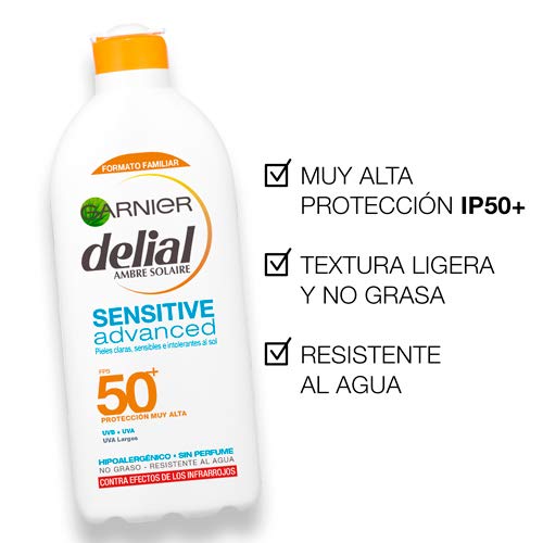 Garnier Delial Kit de Protección Pieles Sensibles: Protección Facial UV Gel IP50+, Leche Solar IP 50+, Leche Hidratante Calmante After Sun - Gel 50 ml, Leche Solar 400 ml, After Sun 400 ml