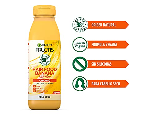 Garnier Fructis Hair Food Champú Banana Nutritiva, indicado para Pelo Seco - Pack de 4 x 350 ml