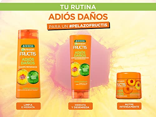 Garnier Fructis Pack Champú y Acondicionador y Mascarilla para Pelo Dañado, con Aceite de Fruto de Amla, Limpia, Repara y Forfitica el cabello desde el interior, Adiós Daños, Set de 3 Productos