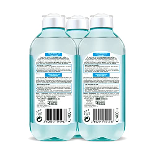 Garnier Pure Active - Pack x3 agua micelar desmaquilla, limpia y matifica para pieles mixtas con imperfecciones, 3x 400ml