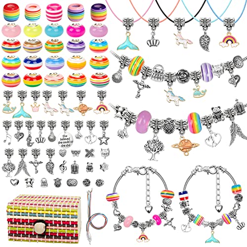 GEEKEO Kit de Pulseras para Niñas, 67 Piezas Regalo de Niña Kit para Hacer Pulseras Niña Artesanía DIY Pulsera para Niñas 6 a 12 Años, Kit de Fabricación de Pulseras para Niñas Regalo de Cumpleaños