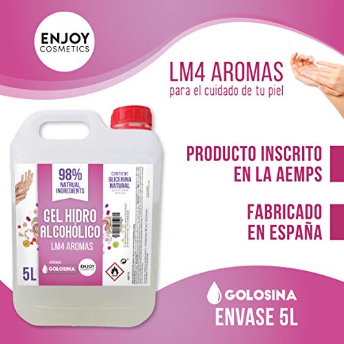 Gel hidroalcohólico NUEVO AROMA GOLOSINA 5000 ml con 70% alcohol y con glicerina natural para el cuidado de la piel. 98% ingredientes Naturales.