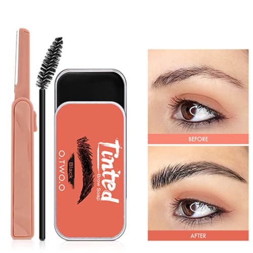 Gel para cejas, cera para cejas, jabón para cejas con recortador, potenciador, jabón de maquillaje natural, pomada para cejas, gel para estilizar las cejas, esculpir las cejas, levantar (Negro)