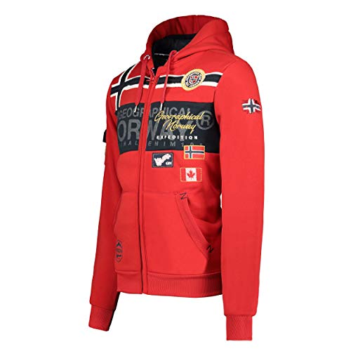 Geographical Norway GARADOCK Men - Sudadera con Cremallera para Hombre - Sudadera Hoodie De Algodón para Hombre - Sudadera con Capucha De Manga Larga - Sudadera Sport Casual Regulier Rojo S