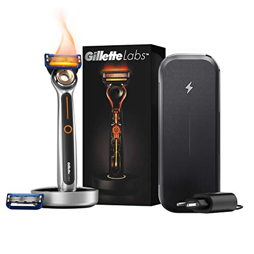 Gillette Labs Heated Razor Máquina de Afeitar Hombre + Base de Carga + Enchufe Inteligente - Kit de Viaje, Regalos Originales para Hombre