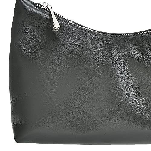 GIULIO GUERRA Chloe - Bolso de mano de piel auténtica, Negro , 24,5 x 7,5 x 10