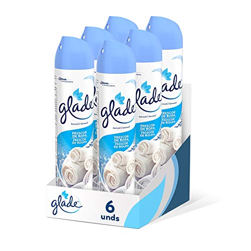 Glade Aerosol - Ambientador Spray Contra Malos Olores, Esencia para Casa y Baño Fragancia Frescor de Ropa, Pack de 6 Unidades, 300Ml