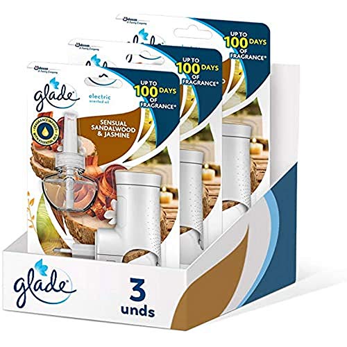 Glade Bali Sándalo & Jazmin - Pack de 3 Ambientadores Eléctricos Líquidos con Aceites Esenciales (Difusor + Recambio)