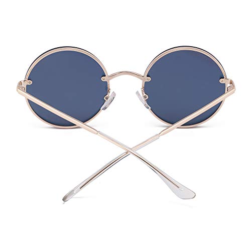 GLINDAR Gafas de Sol Redondas Retro Para Hombres y Mujeres Gafas de Sol Circulares Hippie Marco Dorado / Lente Rosa Espejada