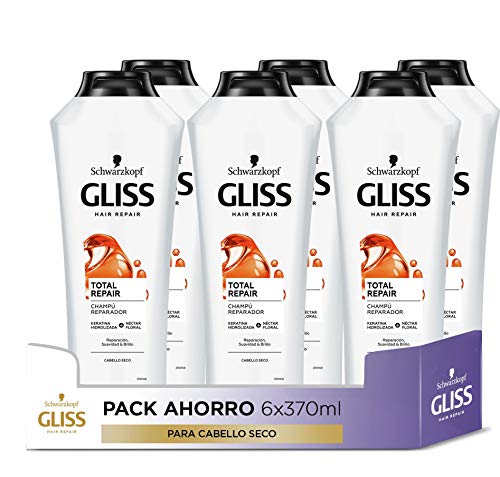 Gliss - Champú para pelo seco - Total Repair - 6uds de 370ml (2.220ml) – Gama reparación