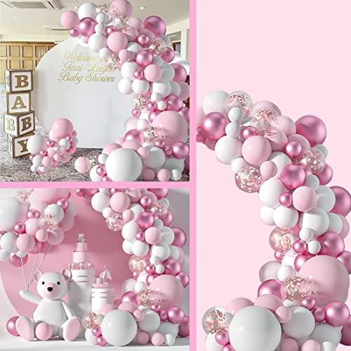 Globos rosa y blanco, 104 globos de látex rosa pálido,globos blancos,Kit de arco de globo para Niños Niñas Celebración de Party Decoraciones Cumpleaños Boda Bebé Bautizo Día de San