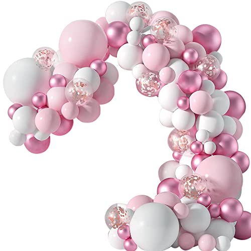 Globos rosa y blanco, 104 globos de látex rosa pálido,globos blancos,Kit de arco de globo para Niños Niñas Celebración de Party Decoraciones Cumpleaños Boda Bebé Bautizo Día de San