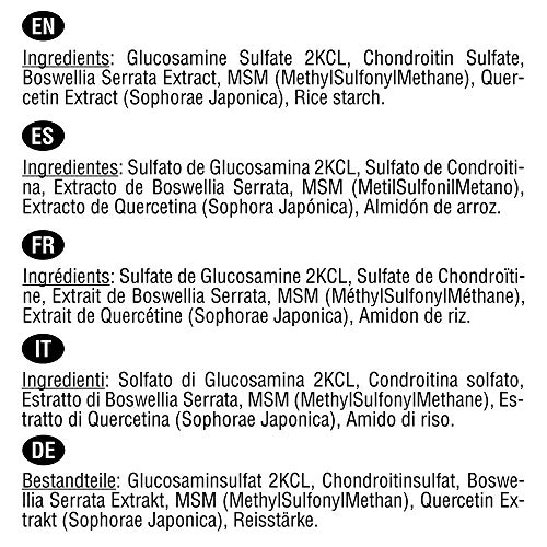 Glucosamina con Condroitina | 365 cápsulas | Con MSM, Boswellia Serrata y Quercetina | Antiinflamatorio natural que reduce el dolor y la inflamación articular y fortalece los huesos y los cartílagos