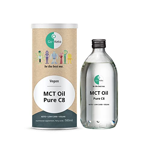 Go-Keto MCT Oil C8, 500 ml | Aceite MCT C8 prémium, 100% de aceite de coco sin aceite de palma | Perfecto para la dieta ceto | La crema de café ceto ideal para un Bulletproof Coffee o un batido ceto