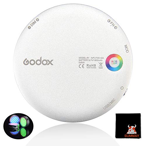 GODOX R1 LED Mini Creativa Luz 360 Colores 2500K a 8500K Temperatura de Color 14 Efectos Especiales CRI 98 TLCI 97 Color Exacto (Silver)