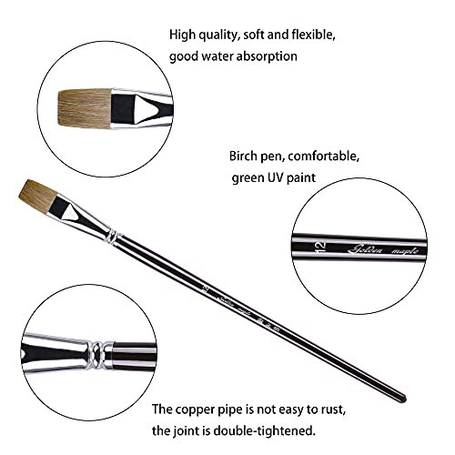 Golden Maple Brand Brush-Flat Red Sable Hair-Artist's Painting Supplies Crafts Paintbrushes Set 6pcs/set-Long Birch Wooden Handle-Oil,Acrylic,Watercolor Paints Set by GOLDEN MAPLE