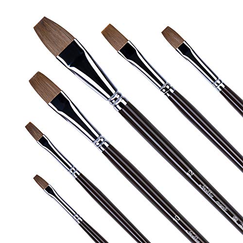 Golden Maple Brand Brush-Flat Red Sable Hair-Artist's Painting Supplies Crafts Paintbrushes Set 6pcs/set-Long Birch Wooden Handle-Oil,Acrylic,Watercolor Paints Set by GOLDEN MAPLE