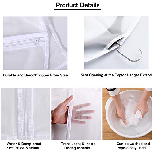 GoMaihe Fundas de Ropa 12 PCS, 60 x 120 / 100cm Bolsa de Traje Transparente Bolsas de Ropa, Repelente al Agua, Blanco