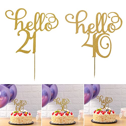 GONOVO Inicio Boda Fiesta Cumpleaños Mamá Regalo Accesorios Cupcake Toppers Hello 21/30/40/50/60 Cake Topper Oro Glitter (60)