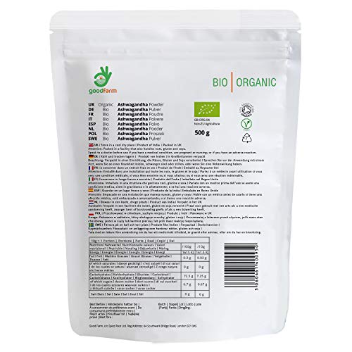 GoodFarm - Ashwagandha ecológica en polvo, 500 g