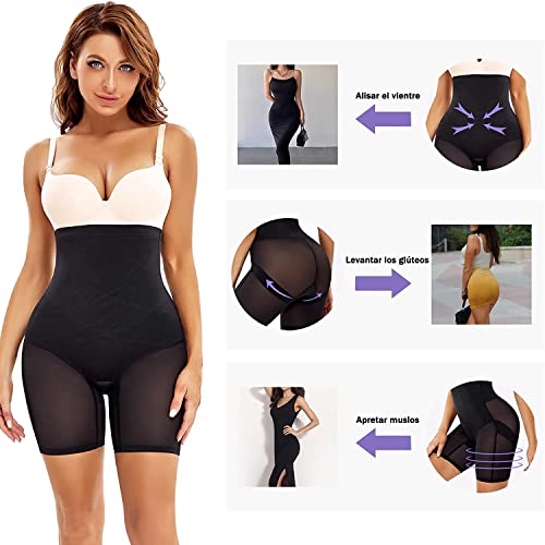 Gotoly Mujer Braga Faja Pantalón Reductora Shapewear Cintura Alta Control de Barriga Levanta Glúteos Lencería Braguita Moldeadora Body Reductor Body Shaper para Mujer (Negro, M)