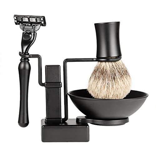 GOUDAN-QIU Juego de afeitán de lujo de aseo,kit de regalo de afeitado for hombres,for hombres,incluyendo maquinilla de afeitar de doble cara,acero inoxidable,cepillo de afeitado for el cabello,10 cuch