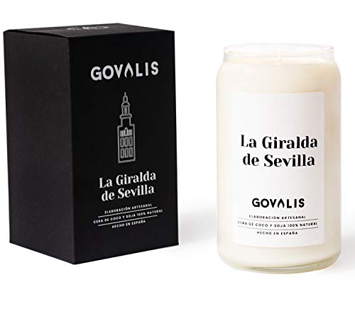 GOVALIS Vela Aromática Giralda de Sevilla | Cera de Soja 100% Natural | 100 Horas, Vela Perfumada Grande en Vaso, Viajes Recuerdos Sevilla, Regalos Originales, Decoración, Yoga, Dormitorio, Baño