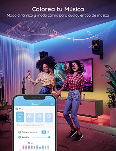 Govee Tiras LED 15M, Luces LED Bluetooth Control de App con 64 Modos de Escena y Sincronización de Música, Tira LED RGB para Habitacion, Cocina, Fiesta, Bricolaje, Decoración del Hogar