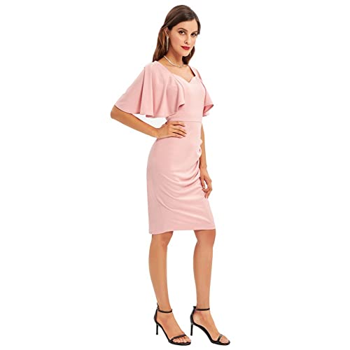 GRACE KARIN Vestido Ceremonia La Mujer Rosa Cuello Crew Sexy Bodycon Sheath Midi Vestido Otoño Cóctel L