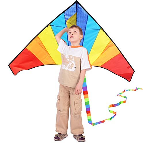 Gran Cometa para Niños y Adultos, Cometas de Colores Fácil de Volar con Viento Fuerte o una Suave Brisa, Ideal para Principiantes, Juegos al Aire Libre, Actividades, Viaje a la Playa (Delta 150*80 cm)