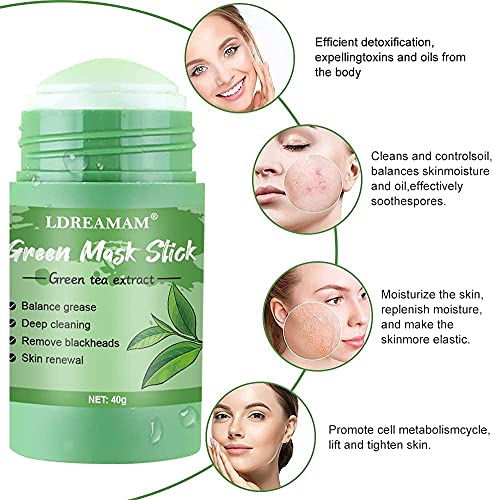 Green Mask Stick,Green Tea Cleansing Mask,Mascarilla Limpiadora Facial,Eliminación profunda de puntos negro,Purifica la piel, Mejora la sequedad de la piel(2 PACK)