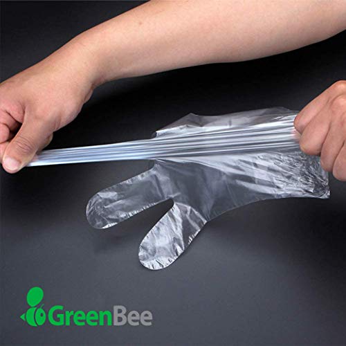 GreenBee 1000 Guantes Desechables - Guantes Plastico Desechables - Guantes Polietileno de Calidad Alimentaria para Comida Manualidades Limpieza Pelo Tinte y Mucho Más - Transparente, Tamaño Grande