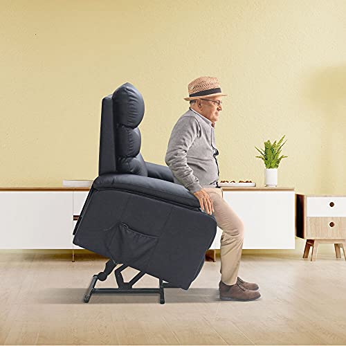 gridinlux | Sillón Relax Masaje ExtraAcolchado Levanta Personas Negro | Reclinable | Elevación Automática con Mando | 5 Modos | Función Calor Lumbar | 8 Motores | 4 Zonas de Masaje | Polipiel