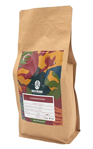 Guacamayo Rojo Cafe en grano 100% Natural - 1000gr café de especialidad Origen Nicaragua Tuesta Natural perfecto para cafetera de filtro Fincas de Nicaragua Specialty Coffee