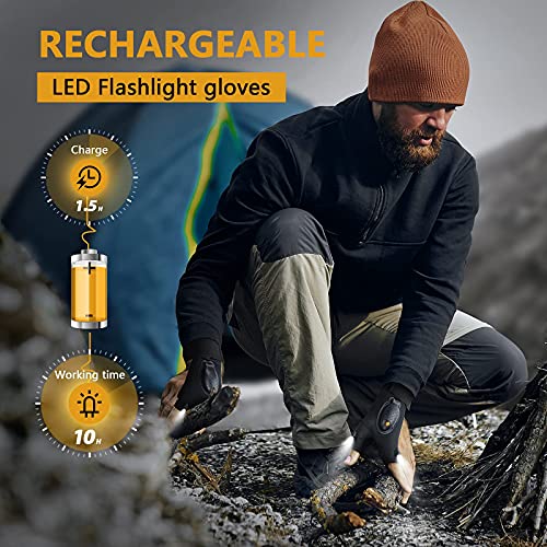 Guantes con Luz LED Recargable, Día del Padre Regalos Originales para Hombre Guantes de LED, Regalos San Valentin Hombre Guantes de Pesca, Herramientas de Hombre Guantes con Luz Impermeable (Negro)