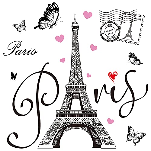 Gueevin 2 Hojas Pegatinas de Pared de Torre de Paris Calcomanías de Pared de Torre Eiffel Decoración de Pared Extraíble de Torre de París para Decoración Romance Telón de Fondo Sofá TV